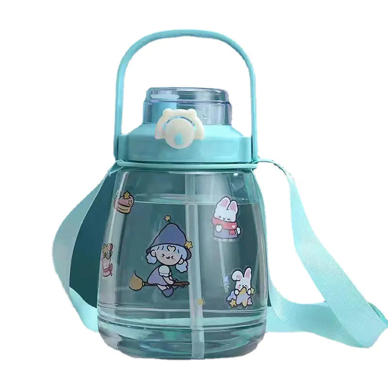 Trendy Large Capacity Plastic Water Bottle with Strap