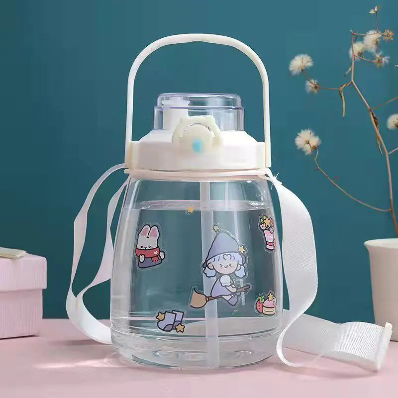 Trendy Large Capacity Plastic Water Bottle with Strap