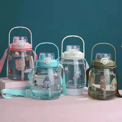 Trendy Large Capacity Plastic Water Bottle with Strap