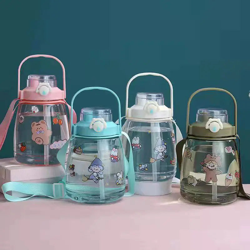 Trendy Large Capacity Plastic Water Bottle with Strap