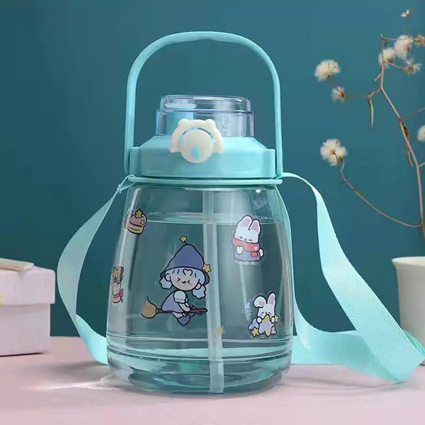 Trendy Large Capacity Plastic Water Bottle with Strap