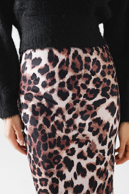 Leopard Print Mid-Rise Flared Midi Skirt