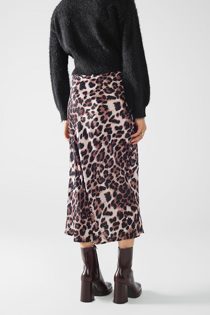 Leopard Print Mid-Rise Flared Midi Skirt