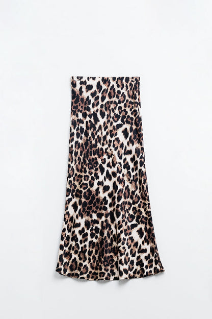 Leopard Print Mid-Rise Flared Midi Skirt