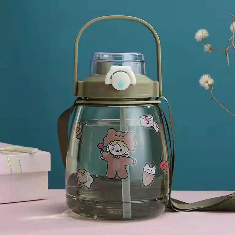 Trendy Large Capacity Plastic Water Bottle with Strap