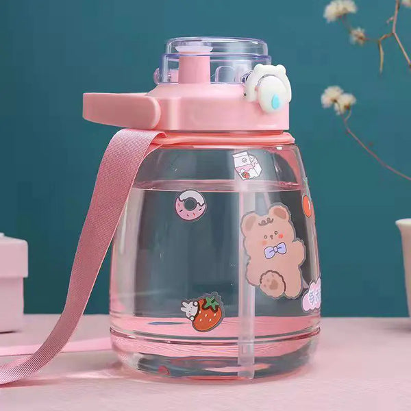 Trendy Large Capacity Plastic Water Bottle with Strap